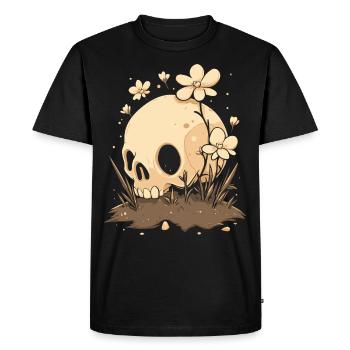 Mignon crâne avec prairie fleurie - T-shirt Premium bio Homme - noir - Devant - Nico (187cm)