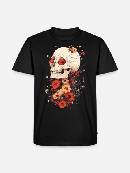 Skull with poppies and cracks - Men's Premium Organic T-Shirt - black