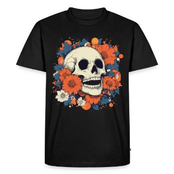 Crâne Pop Art avec des fleurs colorées - T-shirt Premium bio Homme - noir - Devant - Nico (187cm)