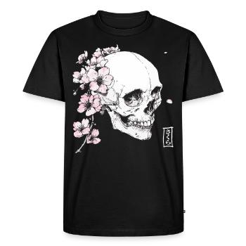 Crâne de cerisier en fleur de cerisier de style japonais - T-shirt Premium bio Homme - noir - Devant - Nico (187cm)