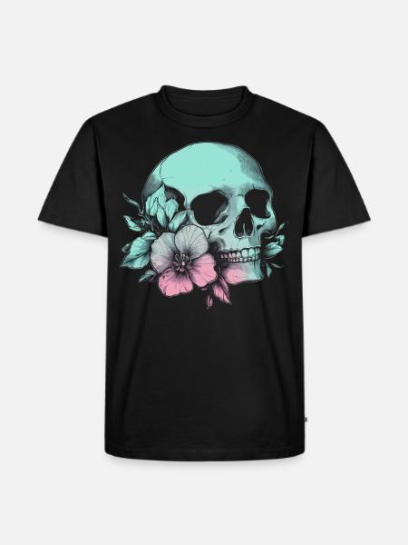 Pastel Skull with Flower & Style - Men's Premium Organic T-Shirt - black