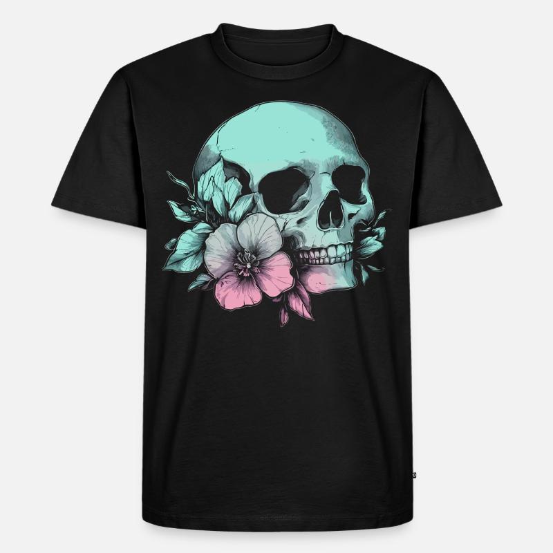 Pastell-Schädel mit Blume & Stil - Männer Premium Bio T-Shirt - Schwarz