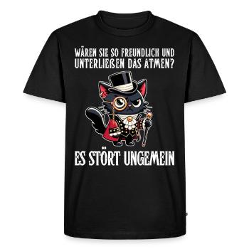 Her breathing is disturbing – Cynical cat in a noble look - Men's Premium Organic T-Shirt - black - Front - Nico (187cm)