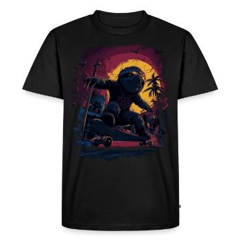 Cool skate sloth in retro sunset - Men's Premium Organic T-Shirt - black - Front - Nico (187cm)