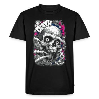 DEATH Skull Comic – Horror Graphic Design - Men's Premium Organic T-Shirt - black - Front - Nico (187cm)