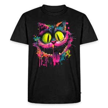 Style Street Art Chat Cheshire Psychédélique Coloré - T-shirt Premium bio Homme - noir - Devant - Nico (187cm)
