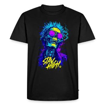 Stay High Skull – Zombie néon psychédélique - T-shirt Premium bio Homme - noir - Devant - Nico (187cm)