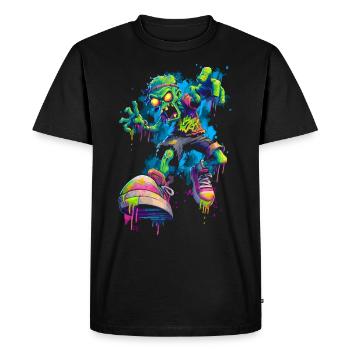 Neon Zombie Streetstyle Bande dessinée Skater Graffiti Look - T-shirt Premium bio Homme - noir - Devant - Nico (187cm)