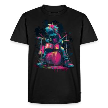 Colorful Drummer Comic Style Splash Art Design - Men's Premium Organic T-Shirt - black - Front - Nico (187cm)