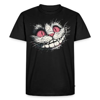 Visage de chat fou du Cheshire - Style artistique sombre - T-shirt Premium bio Homme - noir - Devant - Nico (187cm)