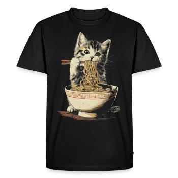 Chat mignon mangeant des ramen - conception de nouilles amusante - T-shirt Premium bio Homme - noir - Devant - Nico (187cm)