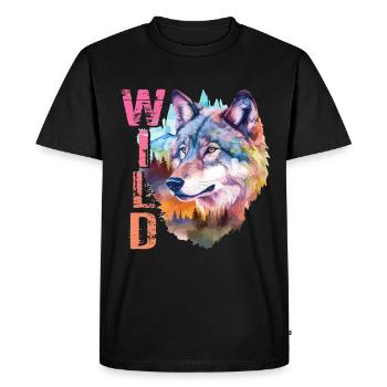 Loup Sauvage Wolf Head Nature Wilderness Forest Trees Art - T-shirt Premium bio Homme - noir - Devant - Nico (187cm)