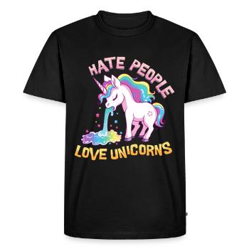 Je déteste les gens Licorne vomir arc-en-ciel drôle - T-shirt Premium bio Homme - noir - Devant - Nico (187cm)