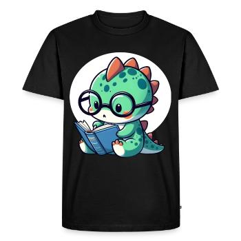 Dino avec des lunettes de lecture livre de lecture - T-shirt Premium bio Homme - noir - Devant - Nico (187cm)