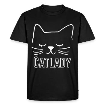 Chat Catlady Silhouette Contour Lineart Art - T-shirt Premium bio Homme - noir - Devant - Nico (187cm)