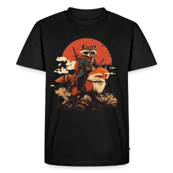 Raccoon Samurai Rides Fox Japan - Men's Premium Organic T-Shirt - black - Front - Nico (187cm)