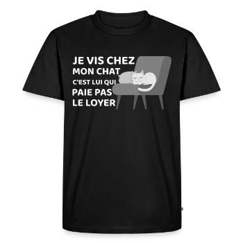 Je vis chez mon chat - cadeau - T-shirt Premium bio Homme - noir - Devant - Nico (187cm)