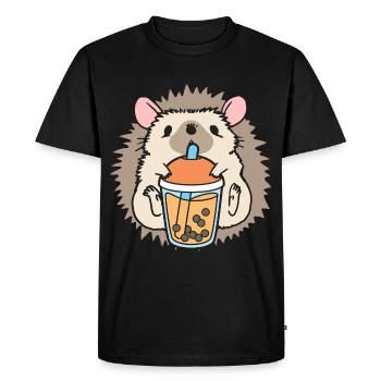 Bubble Milk Tea Hedgehog Drinking Boba Tea - Men's Premium Organic T-Shirt - black - Front - Nico (187cm)