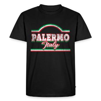 Palerme Italie Ville Skyline Font Vintage - T-shirt Premium bio Homme - noir - Devant - Nico (187cm)
