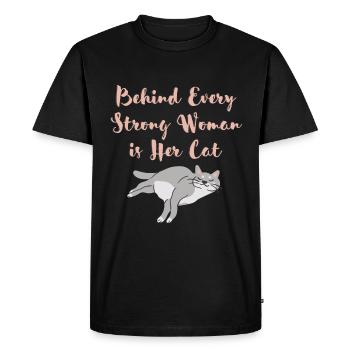 Derrière chaque femme forte se trouve son chat - T-shirt Premium bio Homme - noir - Devant - Nico (187cm)