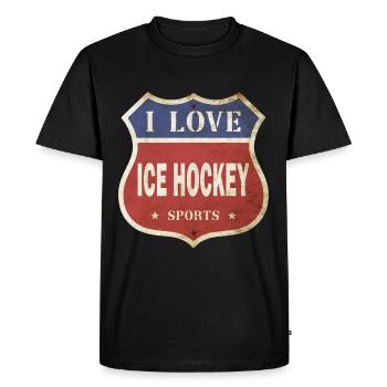Ice Hockey I Love Vintage Retro Shield Route Sport - Men's Premium Organic T-Shirt - black - Front - Nico (187cm)