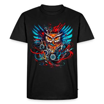 Hibou moteur - T-shirt Premium bio Homme - noir - Devant - Nico (187cm)