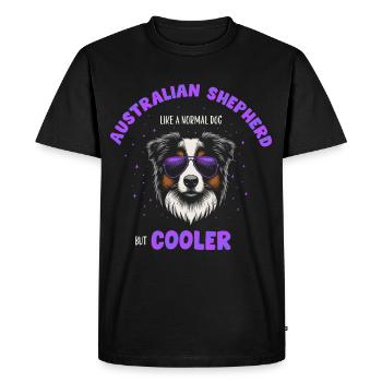 Aussie - like a normal dog but cooler purple - Men's Premium Organic T-Shirt - black - Front - Nico (187cm)