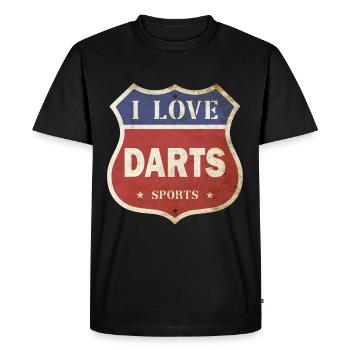 J’aime les fléchettes joueur de fléchettes Vintage bouclier Route - T-shirt Premium bio Homme - noir - Devant - Nico (187cm)