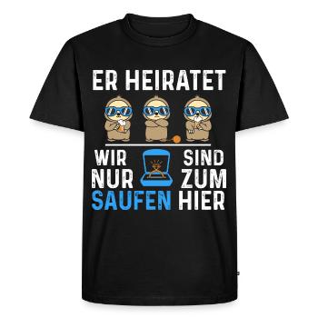 Il va se marier, on est juste là pour boire - T-shirt Premium bio Homme - noir - Devant - Nico (187cm)