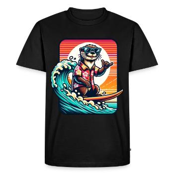 Casual otter on surfboard with sunglasses - Men's Premium Organic T-Shirt - black - Front - Nico (187cm)