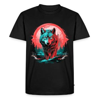 Loup, Nuit, Lune, Néon, Tête de loup, Forêt, Nature, Montagnes - T-shirt Premium bio Homme - noir - Devant - Nico (187cm)