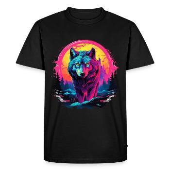 Loup, Nuit, Lune, Néon, Tête de loup, Forêt, Nature, Montagnes - T-shirt Premium bio Homme - noir - Devant - Nico (187cm)