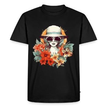 Summer Woman Sunglasses Hat Flowers Sun Vintage - Men's Premium Organic T-Shirt - black - Front - Nico (187cm)