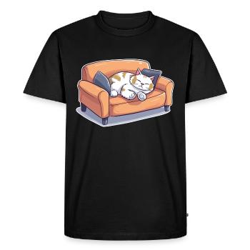 Chat Couch Fatigué Canapé Canapé Drôle de dessin animé - T-shirt Premium bio Homme - noir - Devant - Nico (187cm)