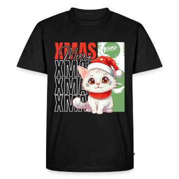 Chat Noël Joyeux Miaou Catmas Laide Mignon - T-shirt Premium bio Homme - noir - Devant - Nico (187cm)