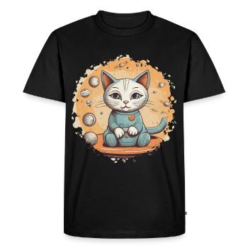 Cat in Space - Cute kitten surrounded by stars - Men's Premium Organic T-Shirt - black - Front - Nico (187cm)