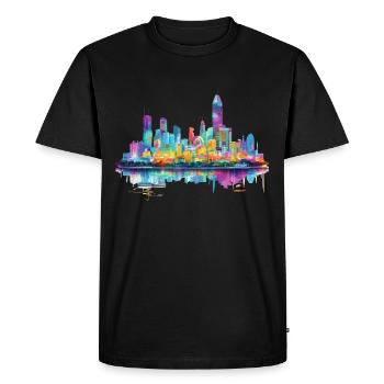 Bangkok, Thaïlande, Skyline, Ville, Asie, Néon, Coloré - T-shirt Premium bio Homme - noir - Devant - Nico (187cm)
