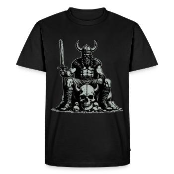 Viking avec épée et corbeau sur le crâne - T-shirt Premium bio Homme - noir - Devant - Nico (187cm)
