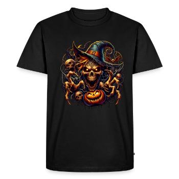 Chapeau de sorcière Arbre citrouille horreur - T-shirt Premium bio Homme - noir - Devant - Nico (187cm)