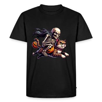 Skeleton rides on cat Halloween - Men's Premium Organic T-Shirt - black - Front - Nico (187cm)