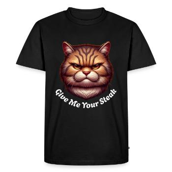 Donne-moi ton steak drôle de chat disant - T-shirt Premium bio Homme - noir - Devant - Nico (187cm)