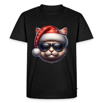 Christmas Cat - Men's Premium Organic T-Shirt - black - Front - Nico (187cm)