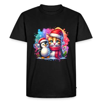Pingouin Noël Chat Enfants Famille Saint-Nicolas - T-shirt Premium bio Homme - noir - Devant - Nico (187cm)