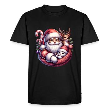 Chat de Noël Père Noël Père Noël Renne - T-shirt Premium bio Homme - noir - Devant - Nico (187cm)