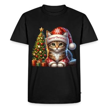 Joyeux Noël Chat Doux Père Noël - T-shirt Premium bio Homme - noir - Devant - Nico (187cm)