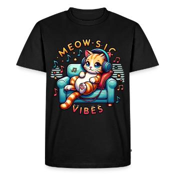 Meow-sic Vibes: Relaxed Cat With Headphones - Men's Premium Organic T-Shirt - black - Front - Nico (187cm)