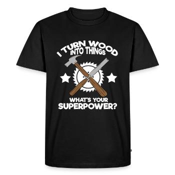 Je transforme le bois en choses Quelle est votre - T-shirt Premium bio Homme - noir - Devant - Nico (187cm)