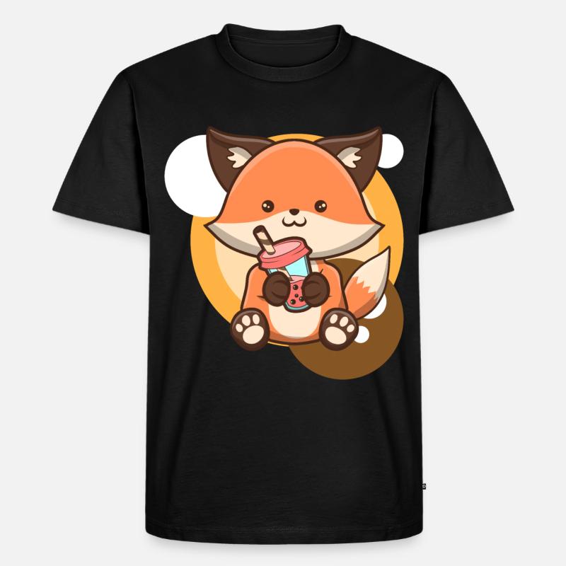 Fuchs und Bubble Tea - Männer Premium Bio T-Shirt - Schwarz