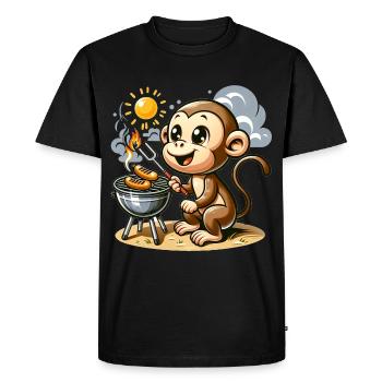 Singe BBQ mignon - T-shirt Premium bio Homme - noir - Devant - Nico (187cm)