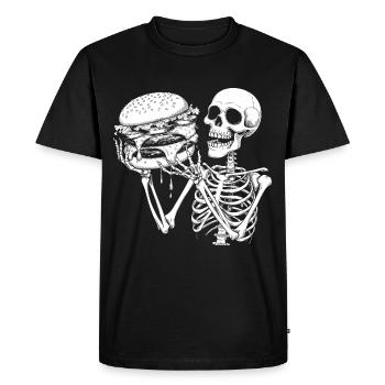 Funny Skeleton & Burger Design for Food Lovers - Men's Premium Organic T-Shirt - black - Front - Nico (187cm)